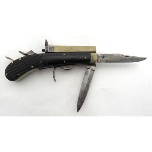 394 - Scarce Unwin & Rodgers Percussion Combination Knife Pistol
white metal and steel, octagonal barr... 