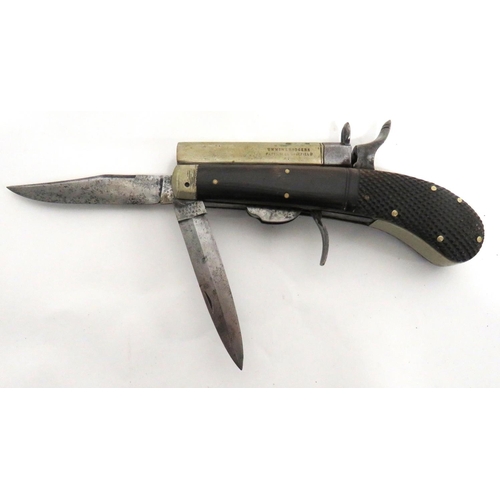 394 - Scarce Unwin & Rodgers Percussion Combination Knife Pistol
white metal and steel, octagonal barr... 