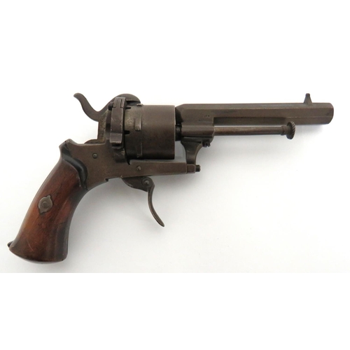 396 - Late 19th Century Continental Pinfire Revolver
3 1/2 inch, octagonal barrel.  Front blade sight.  Si... 