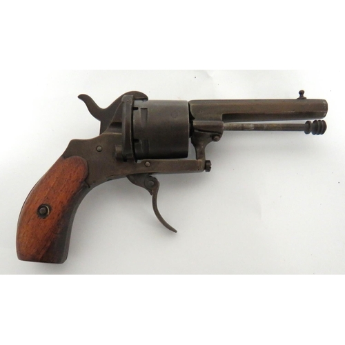 397 - Late 19th Century Continental Pinfire Revolver
3 inch, octagonal barrel.  Front stud sight.  Side mo... 