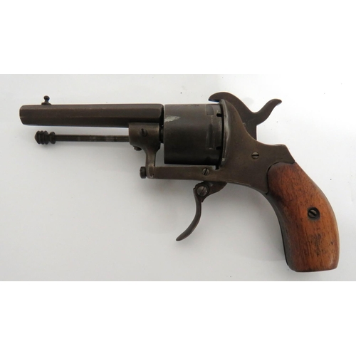 397 - Late 19th Century Continental Pinfire Revolver
3 inch, octagonal barrel.  Front stud sight.  Side mo... 