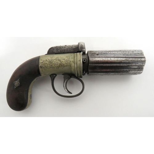 398 - Mid 19th Century Percussion Pepperbox Revolver
120 bore, 3 inch, six shot, fluted cylinder barrel.  ... 