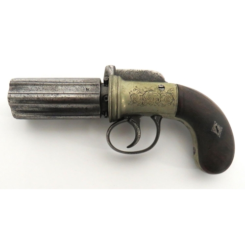 398 - Mid 19th Century Percussion Pepperbox Revolver
120 bore, 3 inch, six shot, fluted cylinder barrel.  ... 