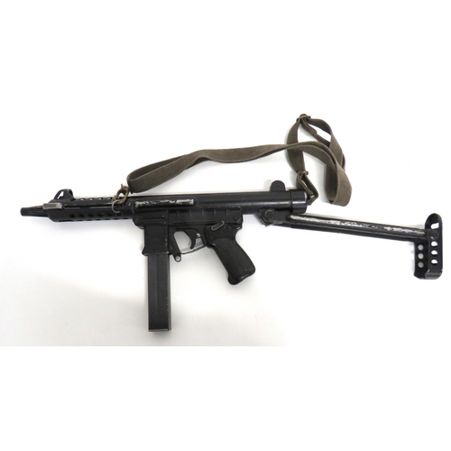 402 - Deactivated Spanish 2-70 B Sub Machine Gun
9 mm, 8 inch barrel.  Tubular, vented barrel shroud ... 