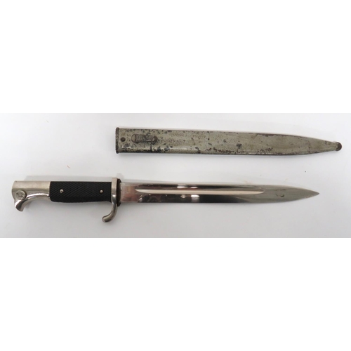 444 - German Kurzes Parade Bayonet
9 3/4 inch, plated, single edged blade.  Narrow fuller.  Fort... 