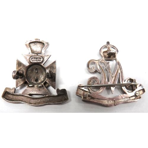 91 - Two Silvered Cap Badges
consisting silver hallmarked by 