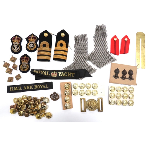 98 - Small Selection Of Various Badges
including pair Staff Officer collar tabs ... Pair of Royal Navy sh... 