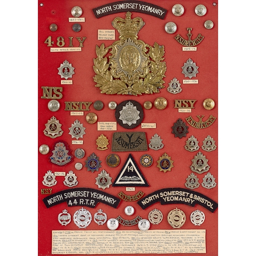 289 - North Somerset Yeomanry approx. 63 badges etc.  Board with good display of metal and cloth badges, c... 