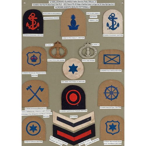 295 - Leeward Islands approx. 15 badges etc.  Board with good display of metal and cloth badges. Most comp... 