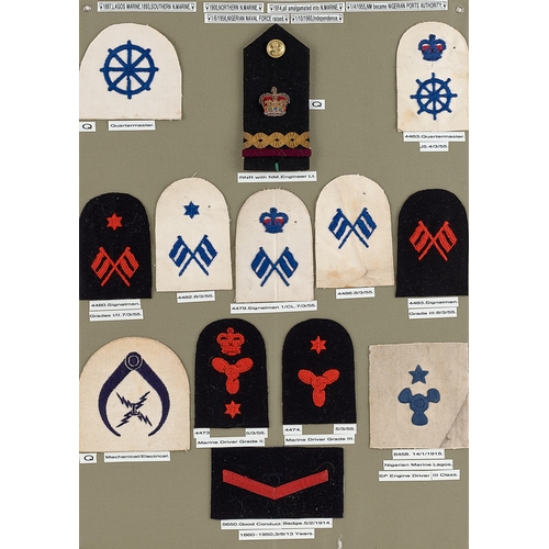 296 - Nigeria approx. 13 naval badges etc.  Board with good display of cloth badges.        Bob Betts Coll... 