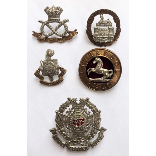 302 - 5 Victorian/Edwardian badges.  South Staffordshire QVC ... Dorsetshire ... Royal Sussex ... Liverpoo... 