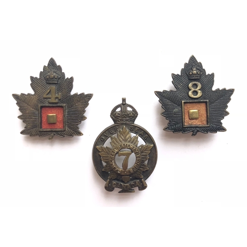 304 - 3 Canadian  Railway Troops WW1 CEF cap badges.  Good scarce issues of 4th, 7th, and 8th with J.R. Ga... 