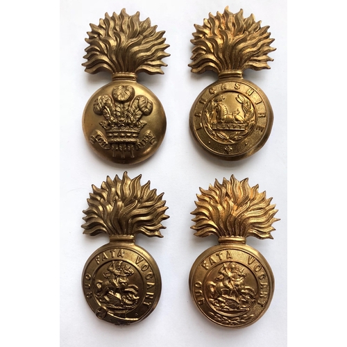 310 - 4 post 1881 fusilier glengarry grenade cap badges.  Royal Welsh Fusiliers ... Lancashire Fusiliers (... 