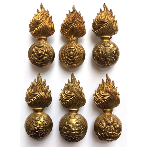 312 - 6 post 1881 fusilier fur cap grenades.  Royal Fusiliers QVC ... Royal Fusiliers KC ... Royal Scots  ... 