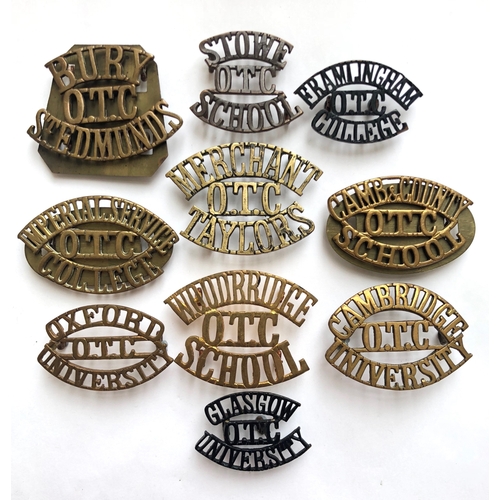 315 - 10 University, College and School OTC metal shoulder titles.  Good die-cast examples of BURY ST. EDM... 