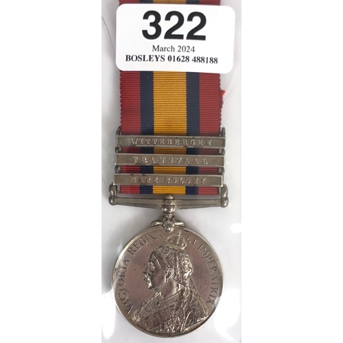 322 - Boer War Grenadier Guards Casualty Queen's South Africa Medal.   Awarded to 