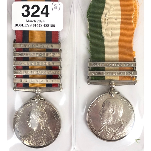 324 - Boer War RAMC Queen's South Africa 5 Clasp Pair of Medals.  Awarded to 