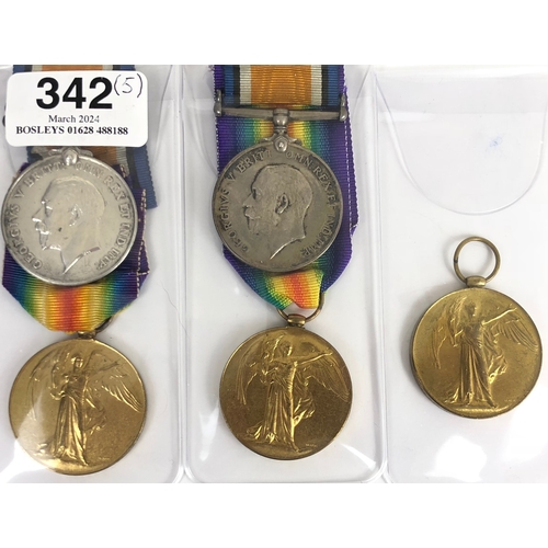 342 - WW1 British Campaign Medal Pairs HLI & Labour Corps.  Comprising: 2x British War Medal and Victory M... 