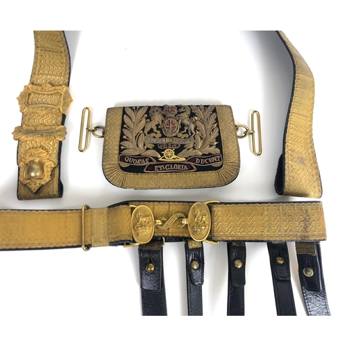 345 - Royal Artillery Victorian Officer’s dress pouch, pouch belt and waist belt.  A good example of dark ... 