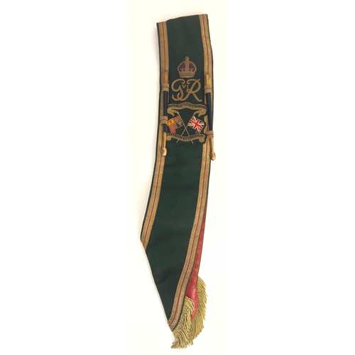 346 - Imperial Light Horse Drum Major’s Sash.  A rare and decorative George VI example. Green cloth ground... 