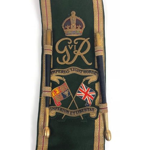 346 - Imperial Light Horse Drum Major’s Sash.  A rare and decorative George VI example. Green cloth ground... 