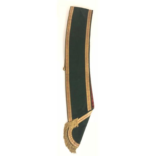 346 - Imperial Light Horse Drum Major’s Sash.  A rare and decorative George VI example. Green cloth ground... 