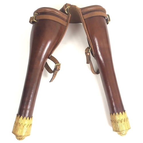 348 - Field Marshal's Leather & Gilt Saddle Holsters by Merry.  A fine and rare pair of brown leather sadd... 