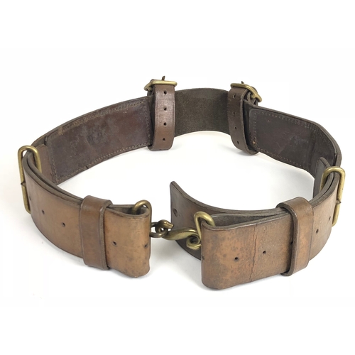 364 - WW1 1915 Dated  1914 Leather Equipment Belt.  Polished brown leather with maker's stamp and date 191... 