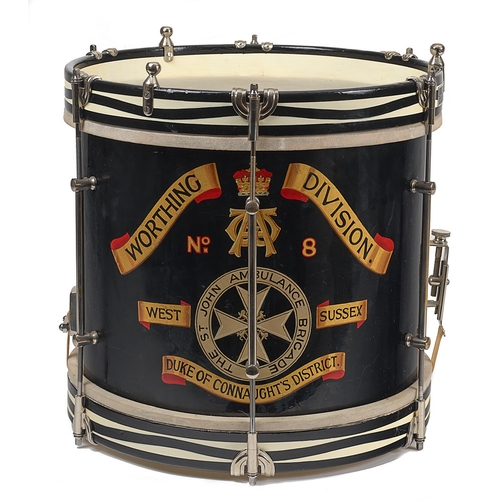 369 - Worthing Division, St.John Ambulance Brigade display side drum.  A good post war rod tensioned white... 