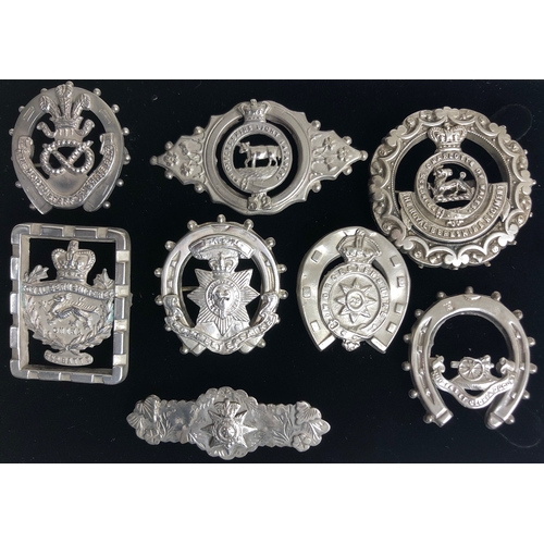 398 - English County Regiments 8 x Hollow Silver Regimental Sweetheart Brooches.  Comprising: North Staffo... 