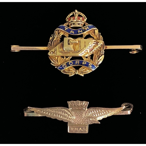 399 - Tank Corps & RNAS Gold & Enamel Regimental Sweetheart Brooches.  The Tank Corps is a  fine example b... 