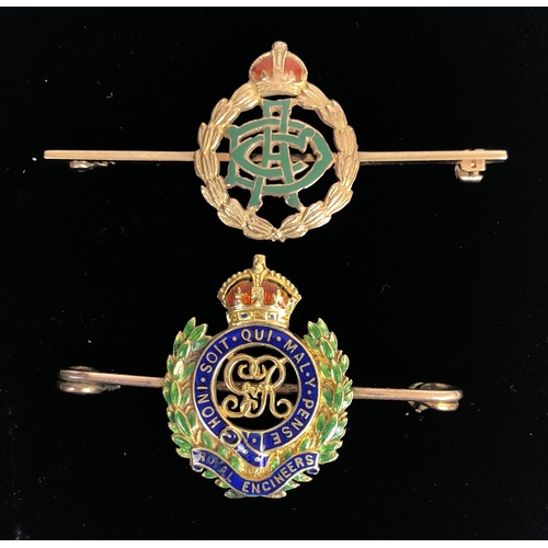 400 - Army Dental Corps & Royal Engineers Gold & Enamel Regimental Sweetheart Brooches.  The Army Dental C... 