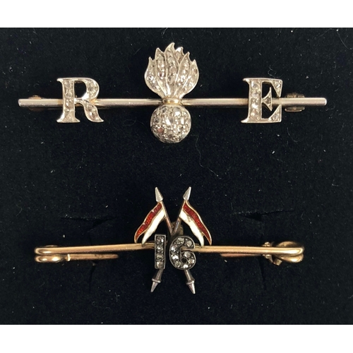 402 - Royal Engineers & 16th Lancers Gold Regimental Sweetheart Brooches.  The Royal Engineers Brooch is o... 