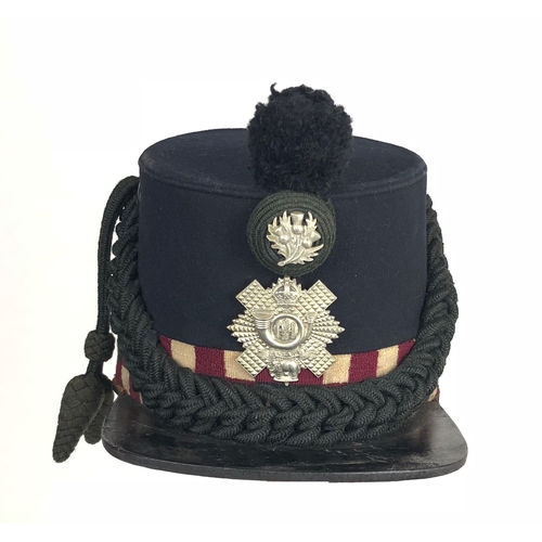 404 - Highland Light Infantry 1900 shako.  Good dark blue body with diced band red-white-red and red-green... 