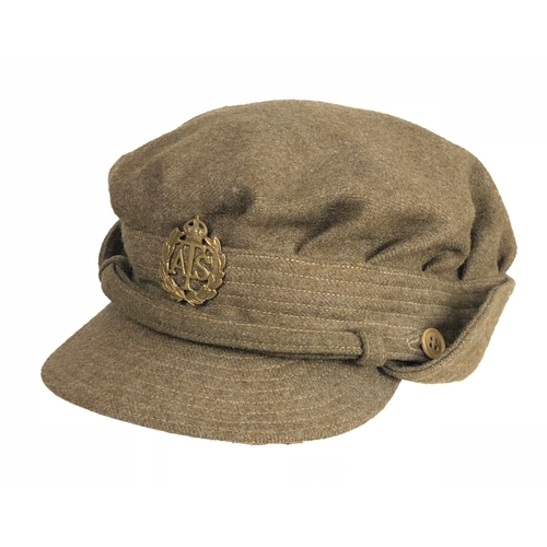 408 - WW2 1942 ATS Other Ranks Cap.  A good example of the khaki wool cap retaining cloth chinstrap and br... 