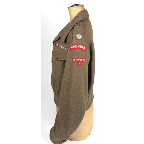 412 - Berkshire 2nd Period Home Guard Officer's Battledress Blouse.  A scarce original badged example, com... 