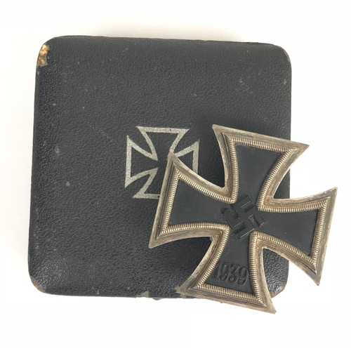 428 - German Third Reich cased 1939 Iron Cross 1st Class.  Good unmarked example with silvered frame and m... 