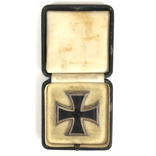 428 - German Third Reich cased 1939 Iron Cross 1st Class.  Good unmarked example with silvered frame and m... 