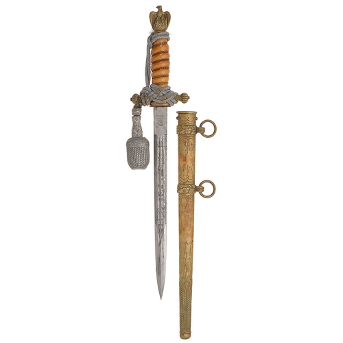 436 - German Third Reich Kriegsmarine Officer's Dagger and knot by WKC.  Good example circa 1938-45, the f... 