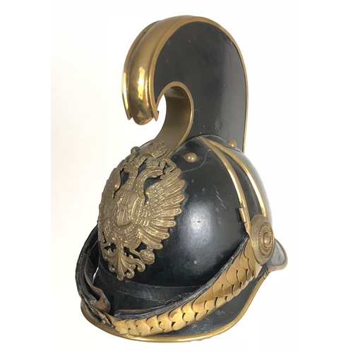 451 - Austro-Hungarian 1905 Model Dragoon Trooper's Helmet.  Good scarce  example of black leather mounted... 