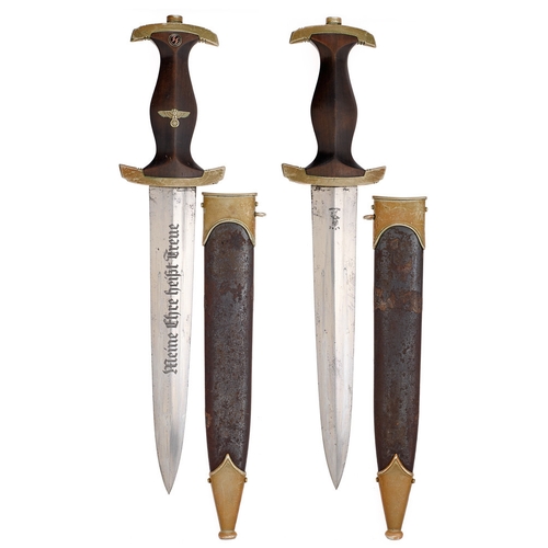 463 - German Third Reich 1933 model SS dagger by E.P & S, Solingen.  Good scarce example, the blade etched... 