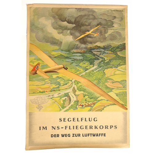 467 - German Third Reich NSFK Glider Poster, smaller similar example  This original poster depicts two gli... 