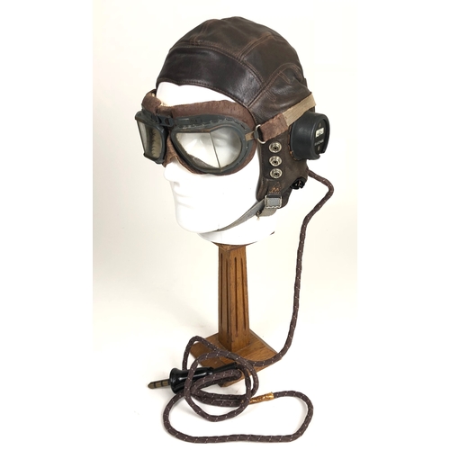 481 - WW2 RAF Late C Type Flying Helmet and Wiring  A very good example brown chrome leather, fitted with ... 