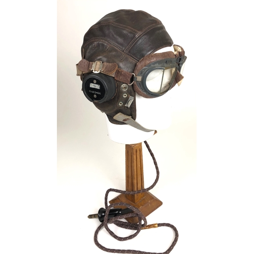 481 - WW2 RAF Late C Type Flying Helmet and Wiring  A very good example brown chrome leather, fitted with ... 