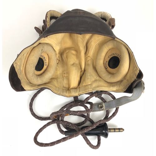 481 - WW2 RAF Late C Type Flying Helmet and Wiring  A very good example brown chrome leather, fitted with ... 