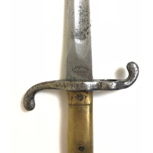 518 - German Model 1871 Bayonet  A good example with single edged blade with large central fuller.  Maker’... 