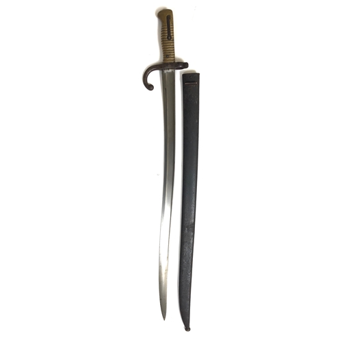 525 - 1871 Dated French Chassepot Bayonet. Single edged Yataghan blade with large fuller. The hilt with st... 