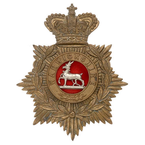 56 - Badge. Royal Warwickshire Regiment Victorian helmet plate circa 1881-1901.  Good scarce die-stamped ... 
