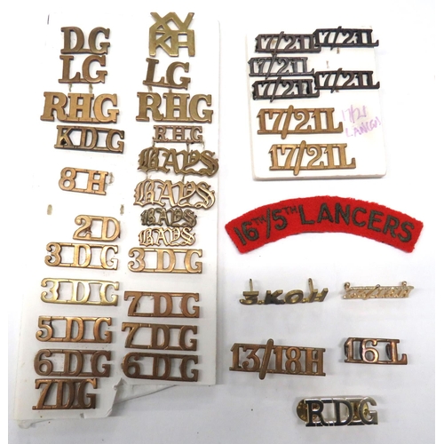 110 - 36 x Cavalry Brass Shoulder Titles
including DG ... LG ... RHG ... KDG ... BAYS ... 2D ... 3DG ... 5... 