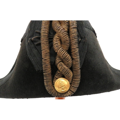 179 - Post 1901 Royal Navy Officer's Bicorn
black beaver bicorn.  Black acorn decorated braid edging.... 